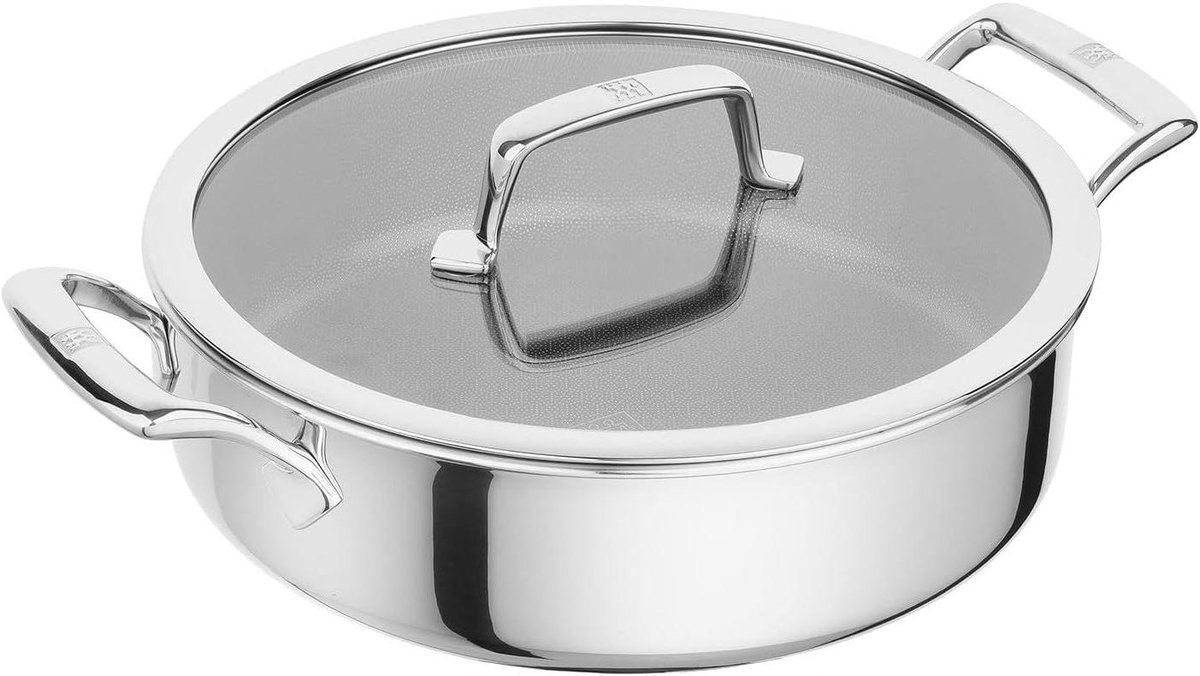 Serve pan met deksel - Roerbakpan Wokpan - Gelijkmatig Koken - Honingraatstructuur Coating - 26 cm - Zwart Zilver