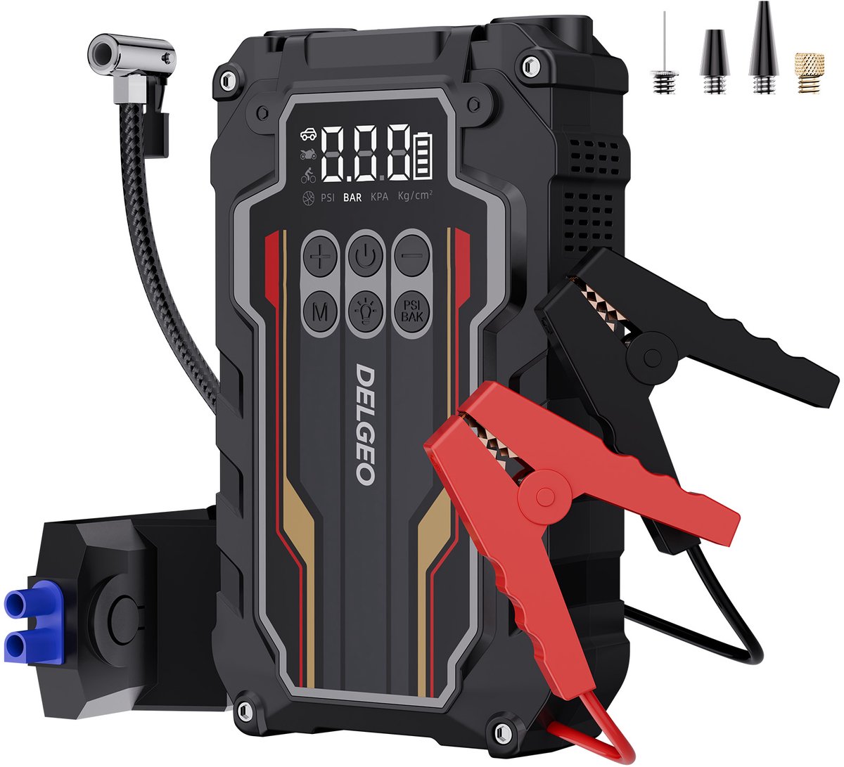 Delgeo 12V 2-in-1 Jumpstarter Voor Auto - 1000 mAh Powerbank - Startkabels - Jumpstarters - LED scherm - Alle Voertuigen - Booster - Incl. Opberghoes