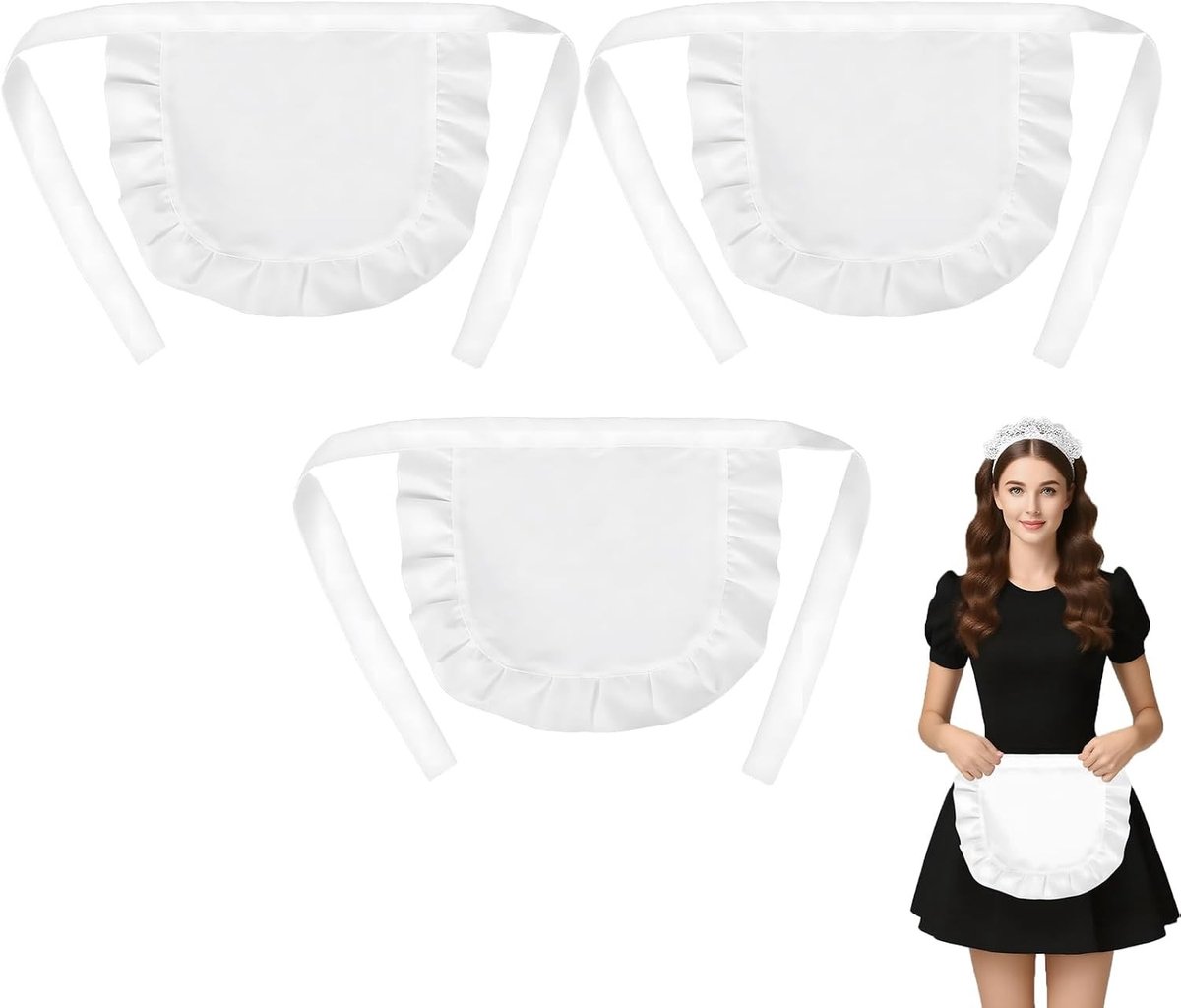 Halfschort voor Vrouwen en Meisjes - 3 Stuks - Perfect voor Cosplay, Koken en Restaurantgebruik - Ideaal als Maid Outfit of Kostuum