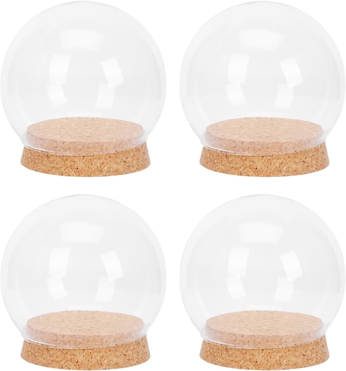 Set van 4 Kleine Glazen Koepels met Kurken Basis voor Bewaarde Bloemen en Mini Kerstboom Souvenirs