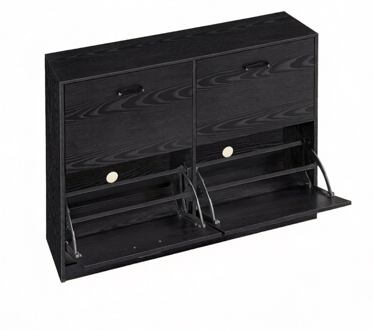 Schoenenkast Schoenenopbergkast 24x105.5x82.7cm Zwart Met 4 dubbele kanteldeuren en verstelbare planken Geschikt voor 16-28 paar schoenen Slechts 24 cm diep bespaart ruimte Geschikt voor schoenen tot EU maat 48,5 Geschikt voor hal en woonkamer