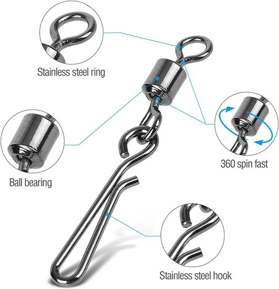 Vertebrae viswielen met carabiner, 100 stuks roestvrij staal, ideaal voor vissen en hengelsport — afbeelding 2