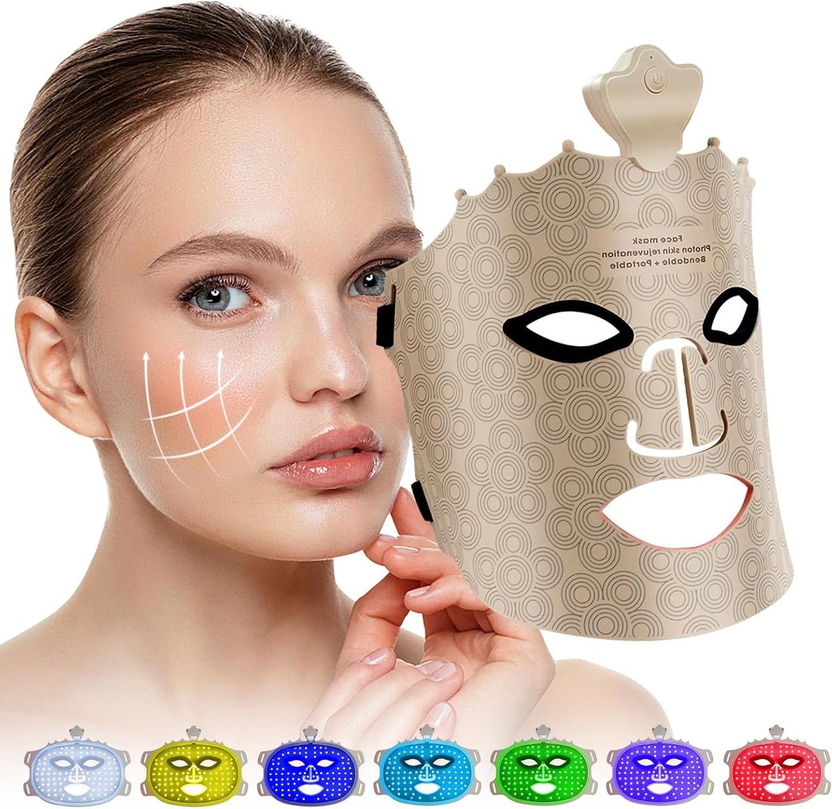 LED Gezichtsmasker - Lichttherapie Masker - Huidverbetering Thuis - Zeven Kleurmodi - 240 Lampen - Bruin