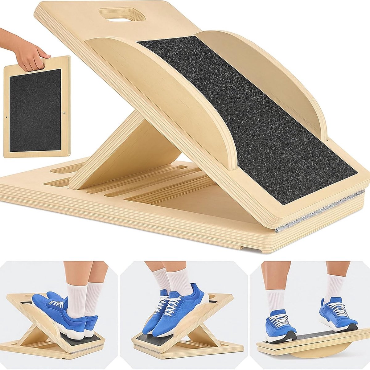 SnelShoppen - Calf Stretcher Hout, Verstelbare Glijplaat 25 tot 40 Graden, Antislip Houten Schuin Board voor Rek- en Balansoefeningen, Knieën en Mobil