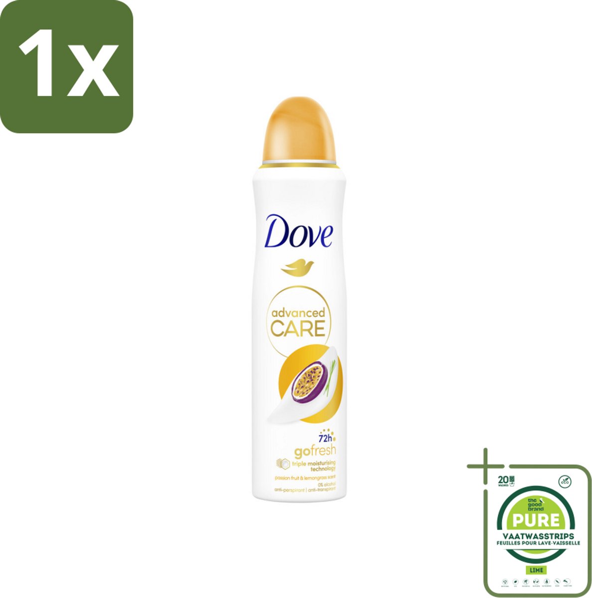 1 x Dove – Deodorant Spray – Passievrucht & Citroengras – 150 ml - Anti-transpirant - Deodorant Spray - Passievrucht - Citroengras - Zweetbehandeling