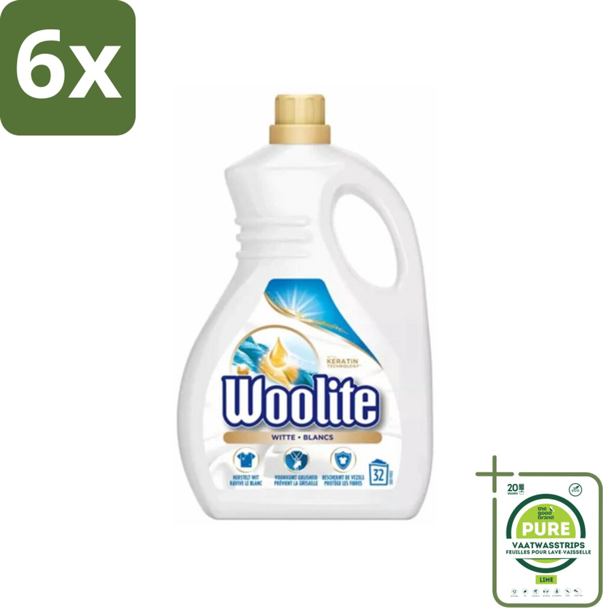 Woolite - Wasmiddel - Vloeibaar Wasmiddel - Wit - 25wb/1,5L - Voordeelverpakking - 6 stuks - Kleurbehoud - Keratine