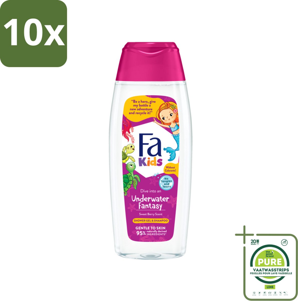 10 x Fa – Douchegel & Shampoo – Kids Underwater Fantasy – 250 ml - Grootverpakking - Kinderdouchegel - Kindershampoo - 2 In 1 Douchegel En Shampoo - Milde Reiniging Voor Kinderen - Kinderhuid Reinigen