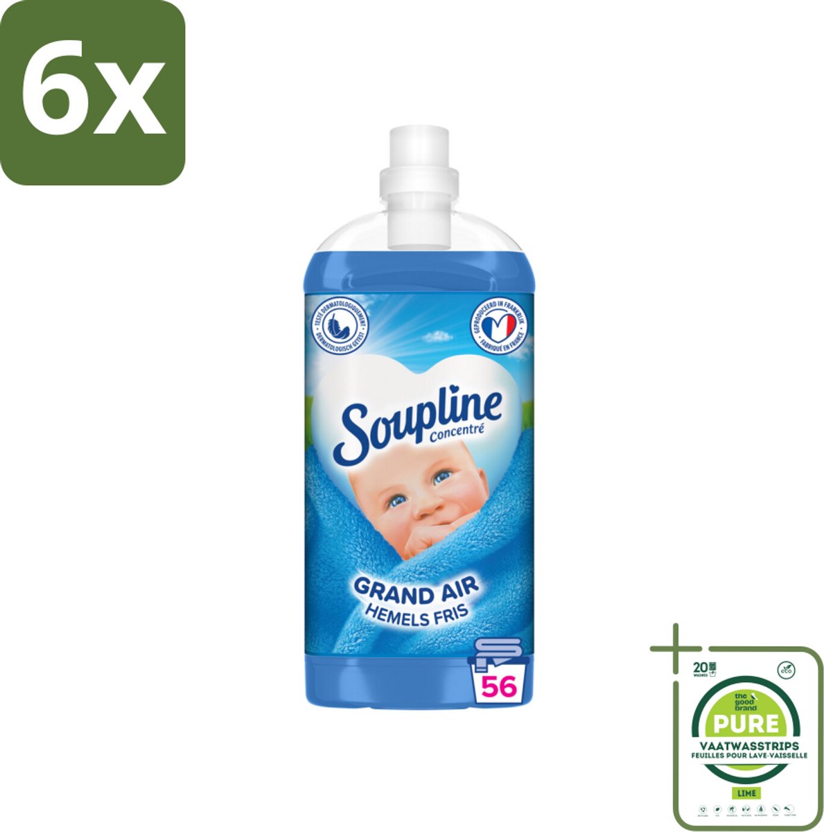 Soupline - Wasverzachter - Hemels Fris - 1350 ml - Voordeelverpakking - 6 stuks - Wasverzachter - Wasgoed