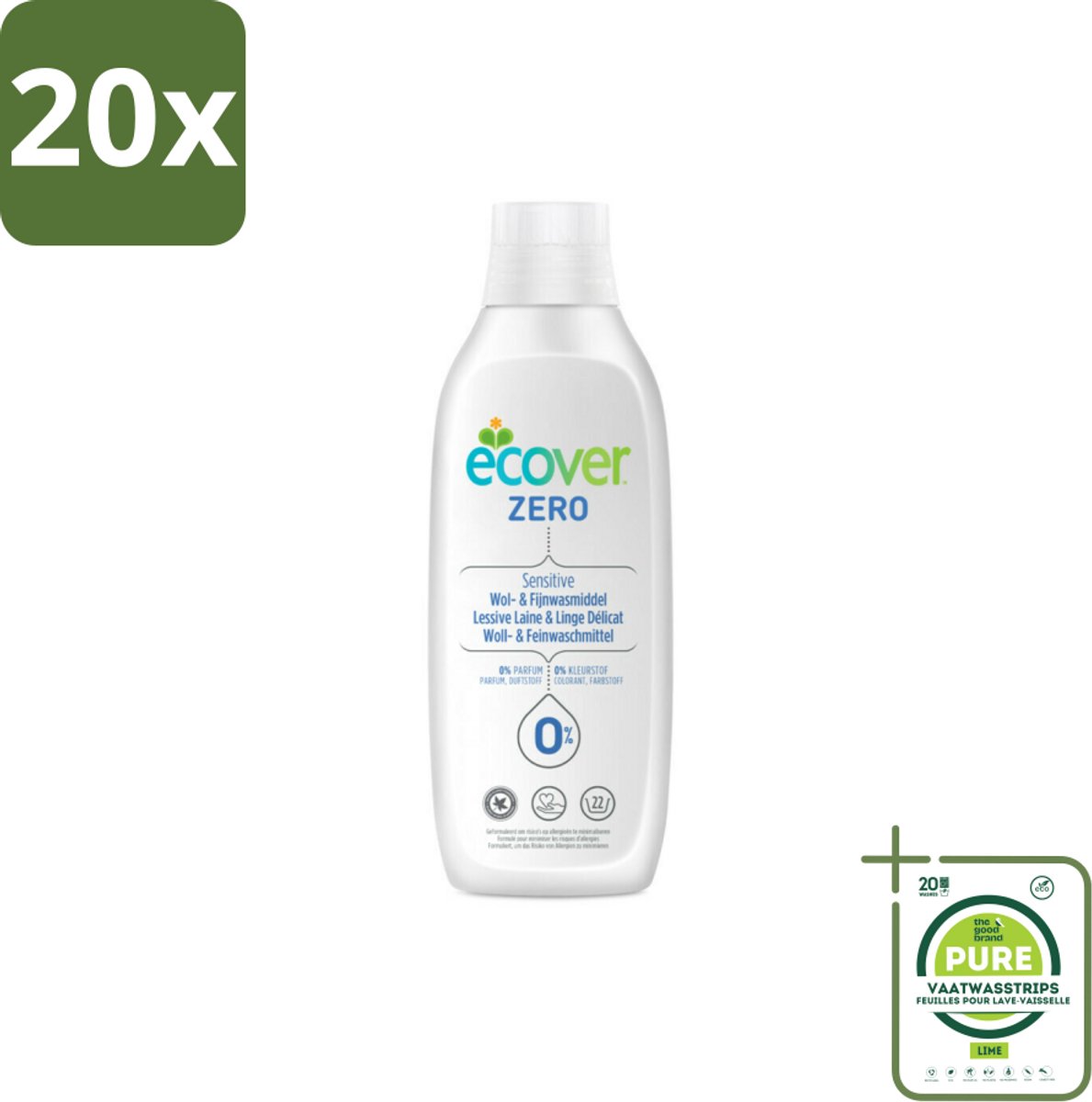 20 x Ecover - Vloeibaar wasmiddel - Wol & Fijnwas - 1 liter - Grootverpakking - Wasmiddel Wol - Wasmiddel Zijde - Fijnwasmiddel - Wasmiddel Delicate Stoffen - Ecologisch Wasmiddel
