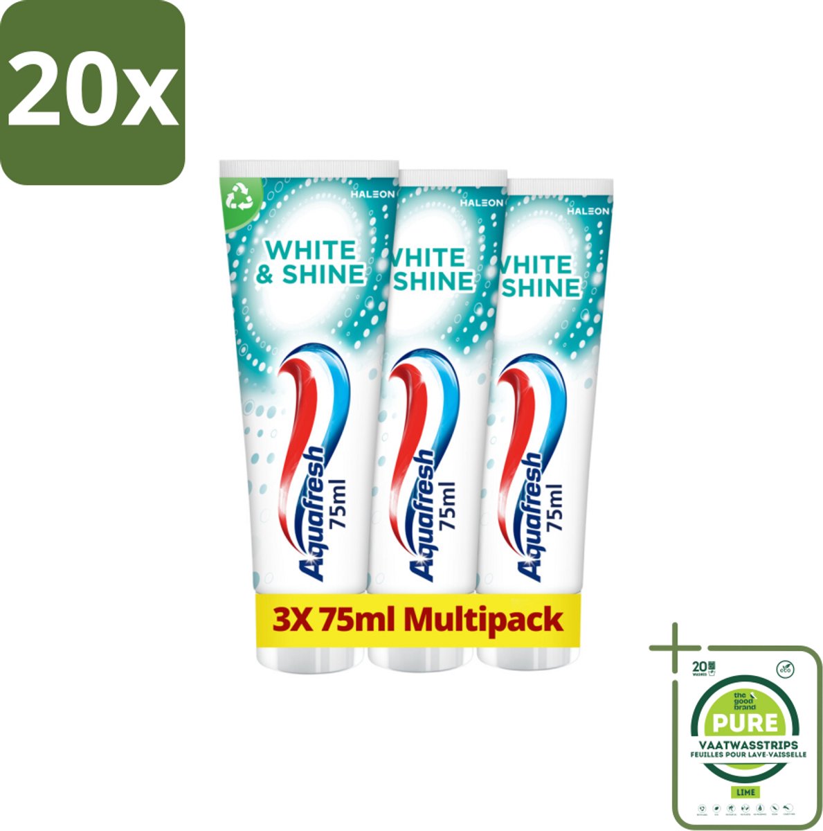 20 x Aquafresh White & Shine Tandpasta - Voordeelverpakking - 3 tubes - Grootverpakking - Tandpasta - Wittere Tanden - Glans - Microparels - Mondverzorging