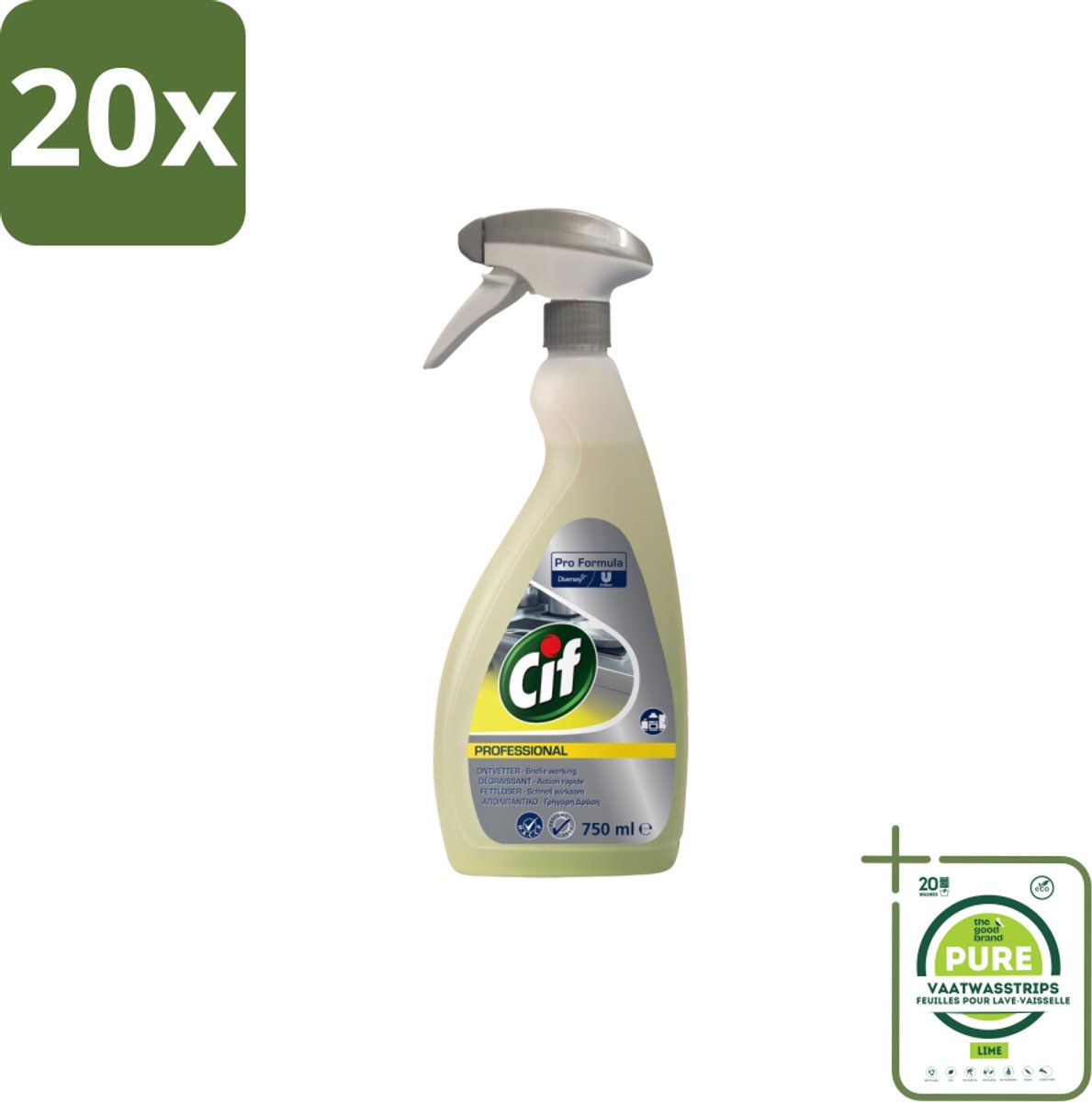 20 x Cif - Ontvetter - Business Solutions Krachtige Keukenontvetter - 750 ml - Grootverpakking - Keukenontvetter - Vet Verwijderen - Aluminium Reinigen - Eiwitrijk Vuil - Keuken Reinigen
