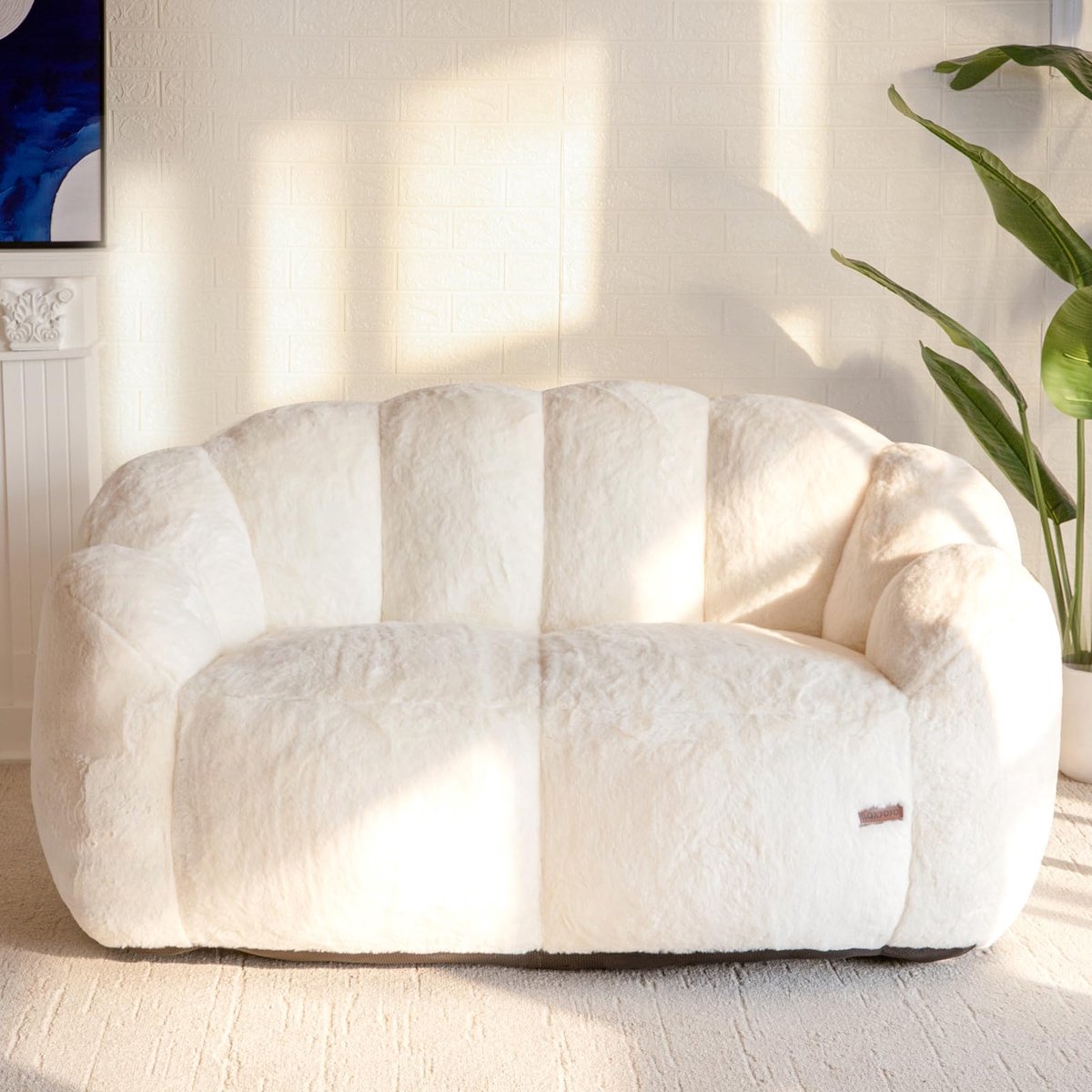SnelShoppen - MAXYOYO Zitzak Bloemvormige 2-zitsbank Inclusief Vulling Zachte Imitatiebont Vloerbank Loveseat voor Woonkamer Slaapkamer Kinderen Feest