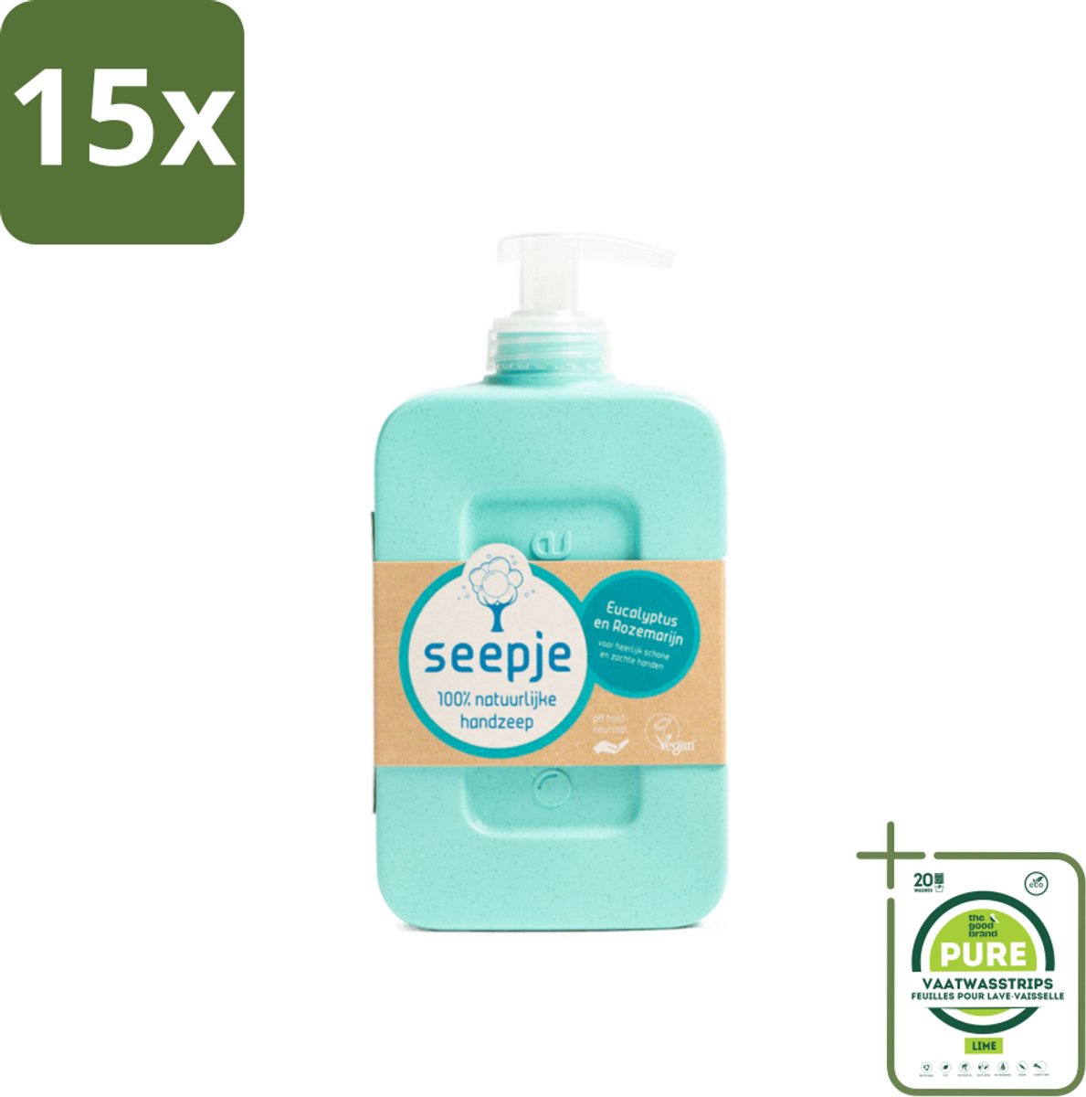15 x Seepje - Handzeep - Eucalyptus met Rozemarijn - 300 ml - Antiseptische Geur - Grootverpakking - Handzeep - Eucalyptus - Rozemarijn - Natuurlijke Handzeep - Antiseptische Handzeep