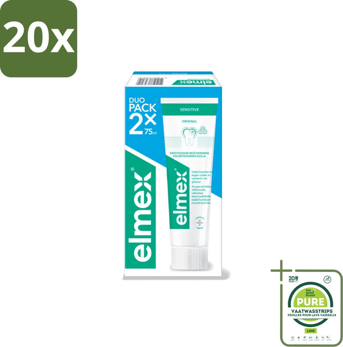 20 x Elmex - Tandpasta - Sensitive Duopack - Gevoelige Tanden - 2 x 75 ml - Grootverpakking - Tandpasta Gevoelige Tanden - Tandplak Verwijderen - Tandglazuur Versterken - Gevoelige Tanden Beschermen - Aminfluoride