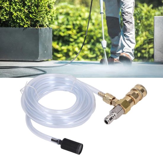 SnelShoppen - Stroomafwaartse injector voor hogedrukreiniger, 10ft buis, 5000PSI, messing en roestvrij staal, hogedrukreiniger zeepbevestiging van Snelshoppen — afbeelding 4