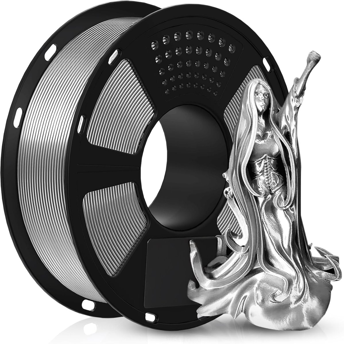 PLA Filament Zilver 1KG (Incl. Spoel) 1.75mm – Hoge Precisie – Snelle Levering – Morgen in Huis