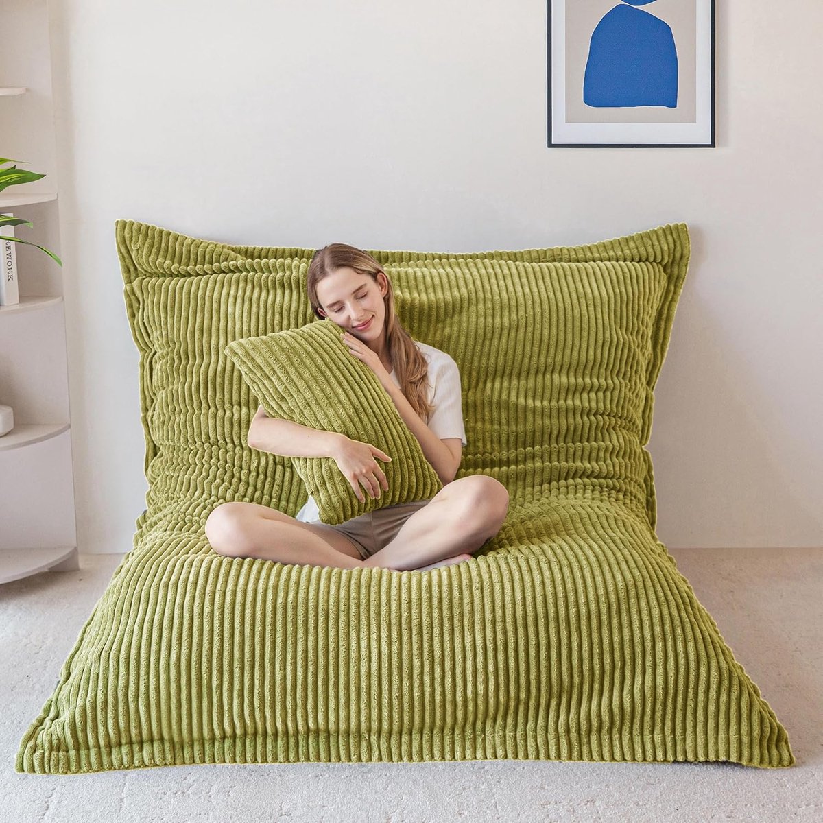SnelShoppen - Grote Zitzak, Luxe Corduroy, Verwijderbare Hoes, XXL Vloerkussen met Zacht Schuim, Perfect voor Volwassenen en Stellen, Meerdere Kleuren