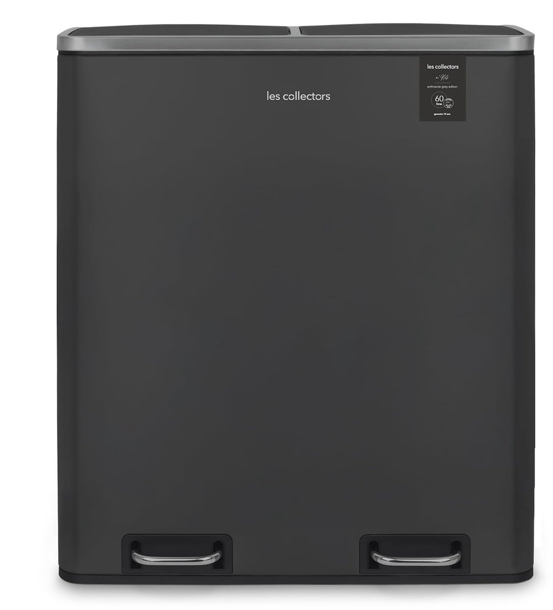 SnelShoppen - Pedalebak 60 L RVS, dubbele compartimenten, 30 L per vak, geschikt voor 40 L en 50 L afvalzakken, antracietgrijs, stille sluiting, ideaa