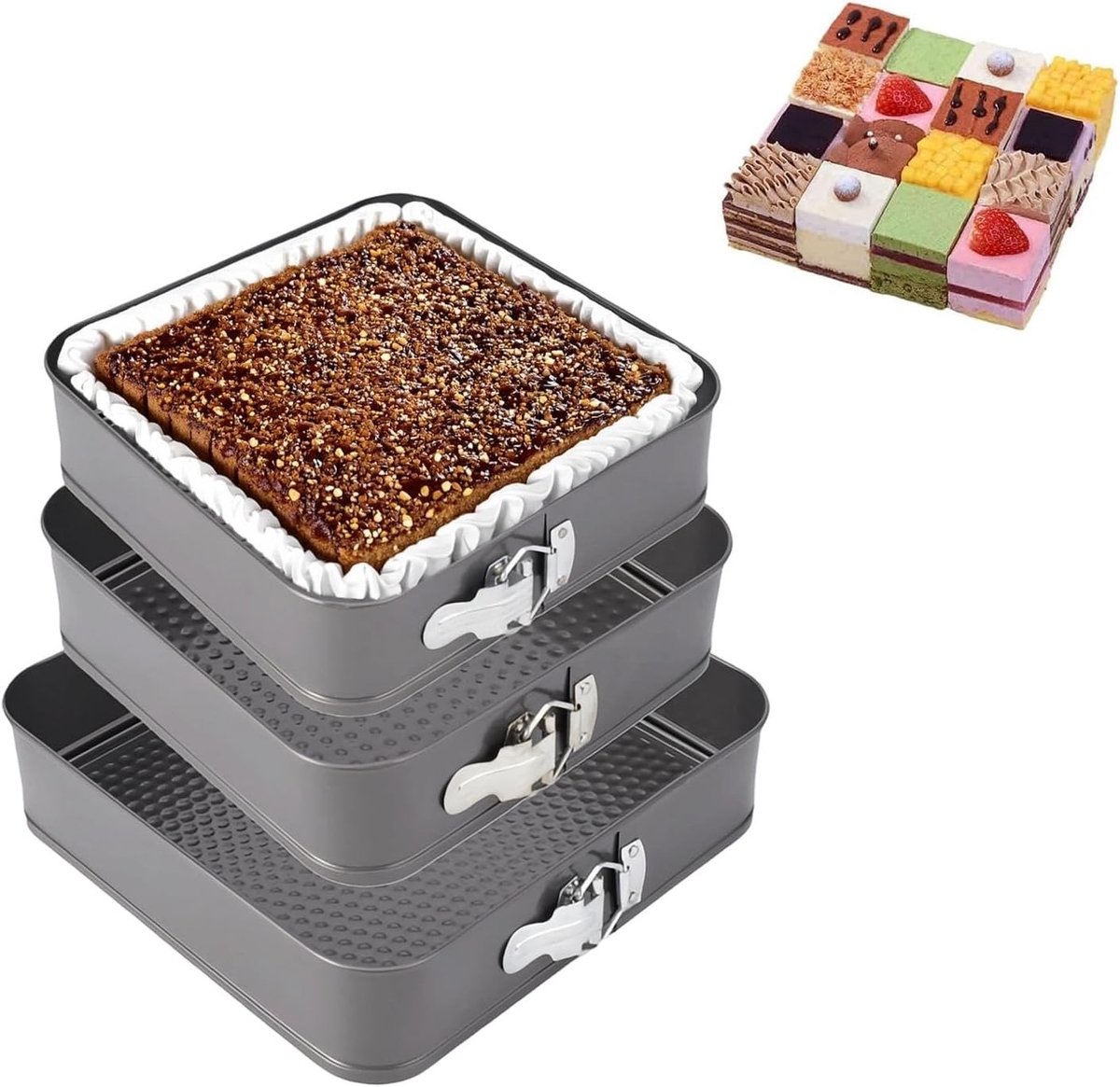 Bakvormset - Grijs - 24/26/28 cm - Koolstofstaal met Antiaanbaklaag en Afneembare Bodem - Voor Taarten en Lekkernijen