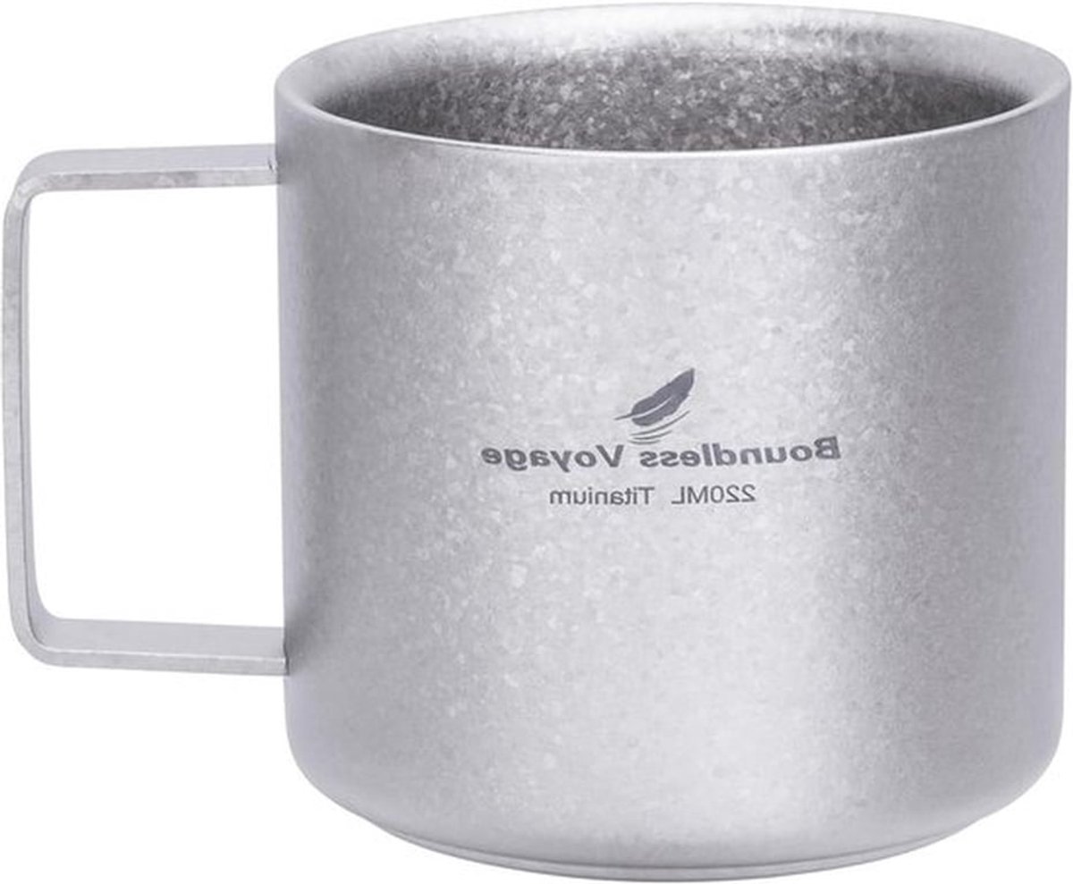 220 ml Titanium Koffiemok - Dubbelwandige Mini Cup voor Espresso, Thee, Kamperen en Reizen - Lichtgewicht en Duurzaam Drinkgerei