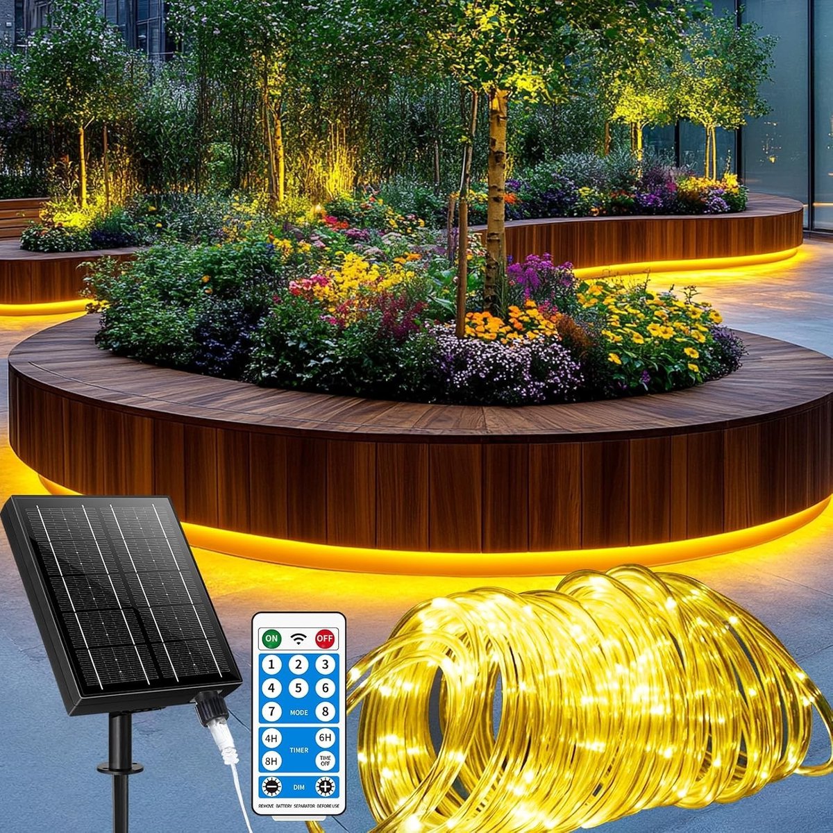 Solar-lichtsnoer voor Buiten - Warm Wit - 53 m - Waterdichte LED-verlichting met Afstandsbediening - Voor Tuin en Bruiloft Decoratie