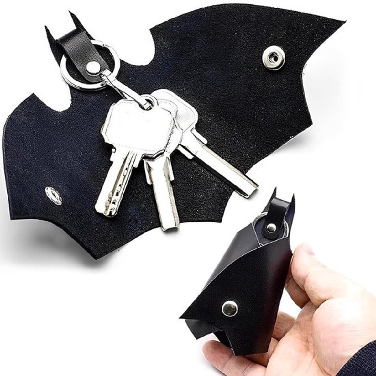 Sleutelhanger met diermotief - Sleutelhanger voor autosleutels - Duurzaam PU-leer - Zwart - Bescherm je sleutels - Ideaal voor dagelijks ...