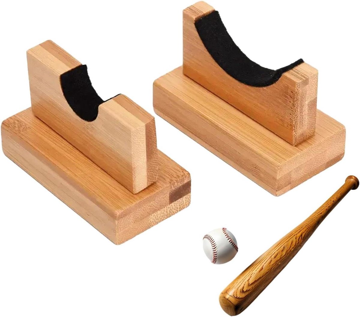 Honkbalknuppel Display - Knuppelhouder Organizer - Sportartikelen Tonen - Zachte Voering Bescherming - 1 paar - Houtkleur