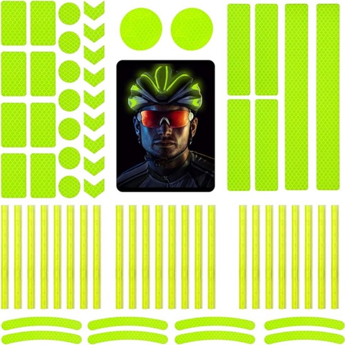 Set van 64 zelfklevende reflectorstickers voor fiets en helm, reflecterende folie voor veiligheid en zichtbaarheid