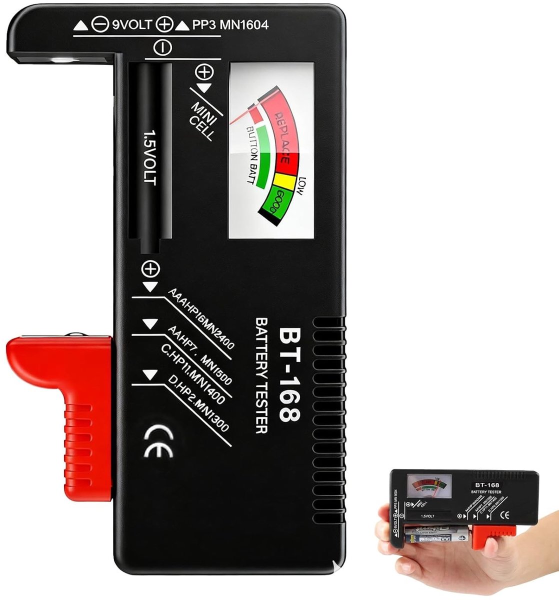 Batterijtester - Zwart - Geschikt voor AA, AAA, C, D en 9V batterijen - Digitale Display zonder extra stroomvoorziening - Voor Thuisgebruik