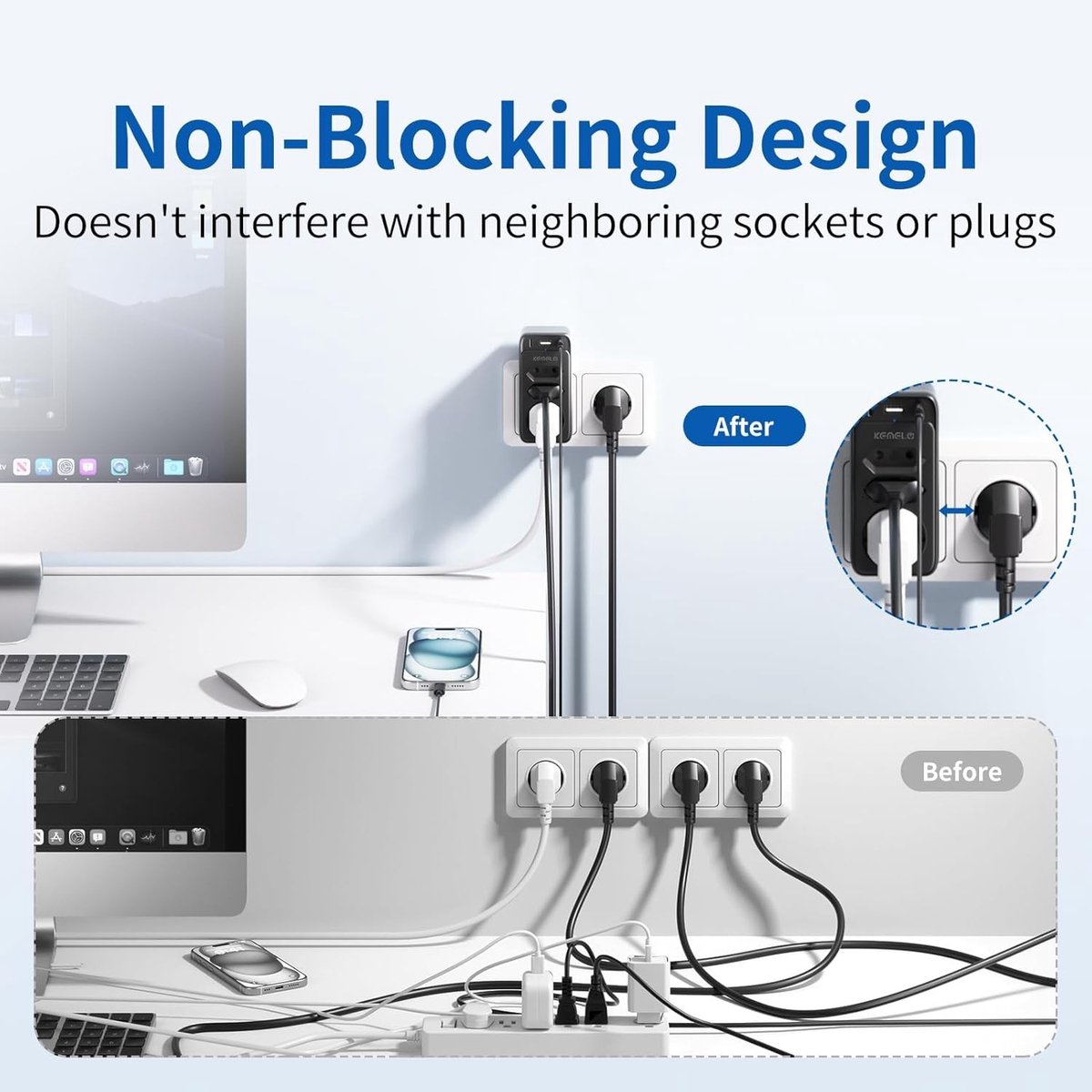Stekkerdoos - Wit - 6-in-1 - Meervoudige Stekker met USB-poorten - Voor Thuis en Kantoor