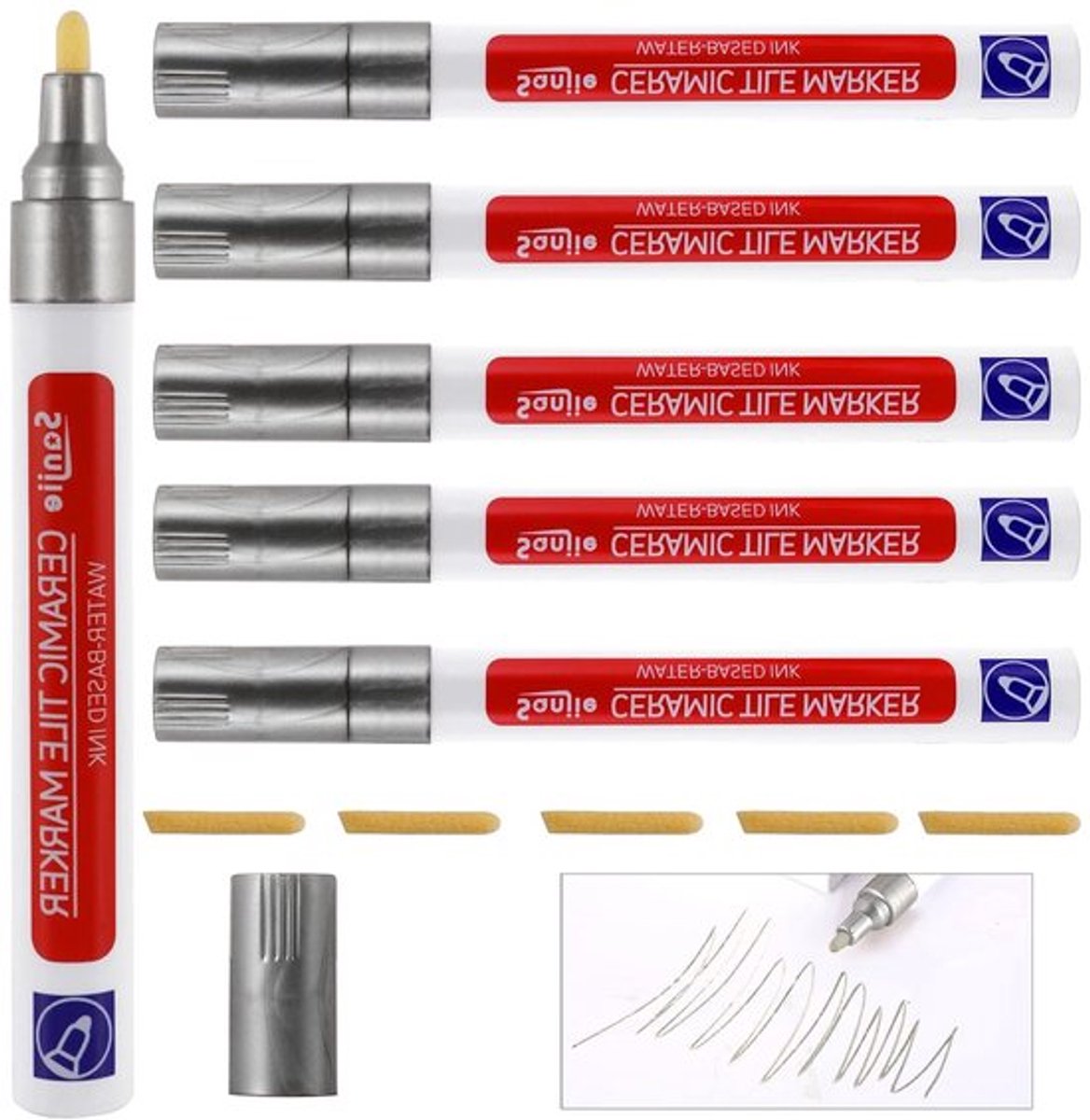 Zegelpen Set van 6 Stuks, Grijze Markers voor het Vullen van Voegen en Reparaties in Tegels, Vloeren, Keuken en Badkamer