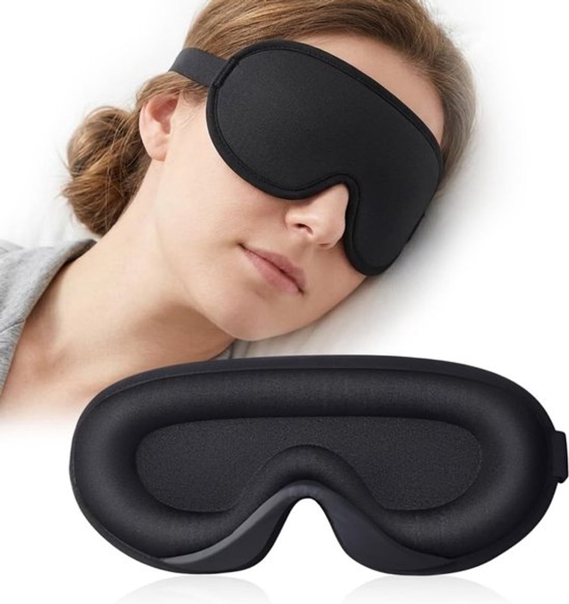 Nachtmasker voor zijslapers met oogholte, 3D-ontwerp, lichtblokkerend en ademend, verstelbaar voor optimaal comfort tijdens de slaap