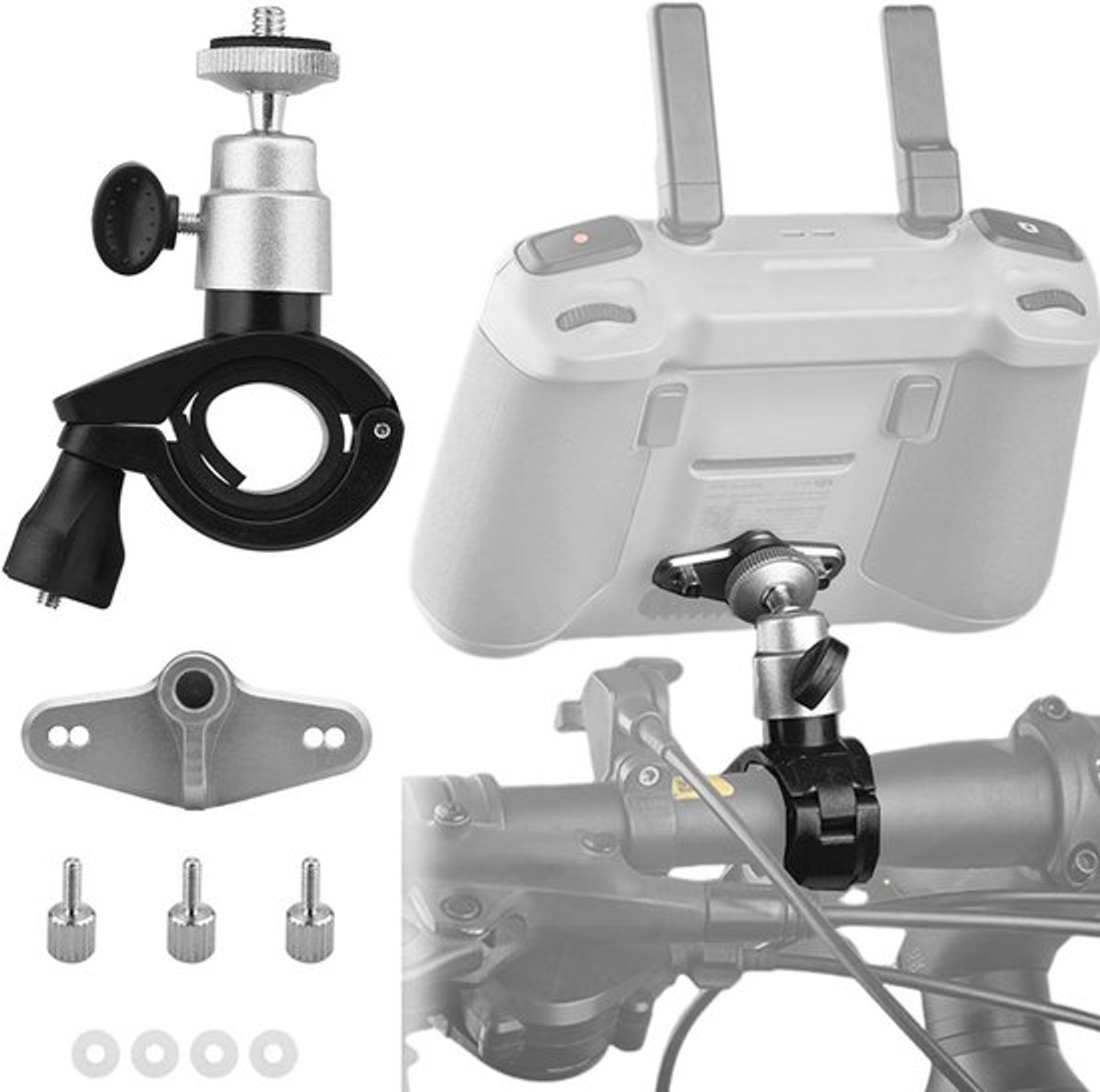 Verstelbare Fietslenker Clip Beugel voor Remote Control, 360° Rotatie, Stabilizer Handgreep met 1/4" Draadadapter, Geschikt voor Dji Rc Rc 2 Besturingselementen en Accessoires