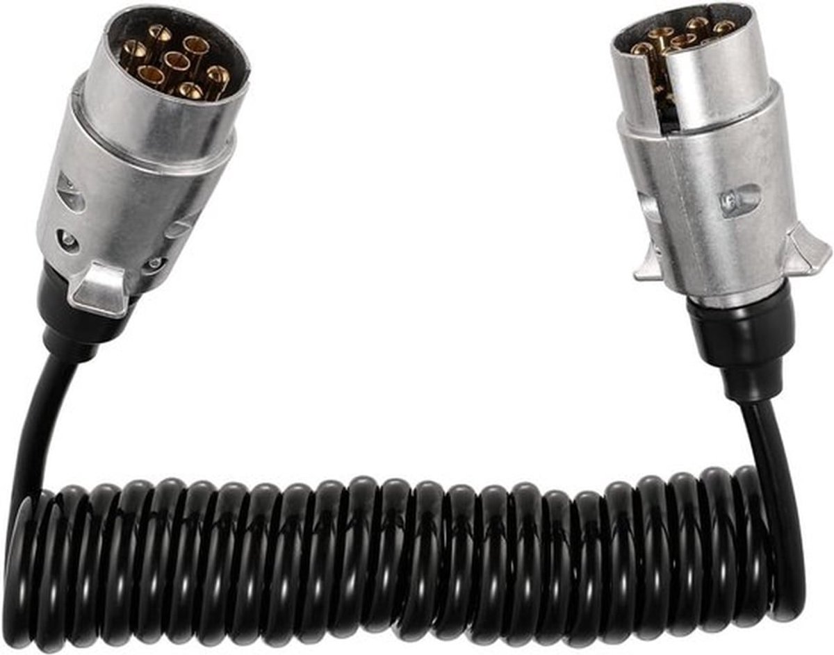 Trailer Kabel 3 m 12 V 7 Pin Verlengkabel Spiraalkabel Adapter Metalen Stekker voor Campers, Auto's en Vrachtwagens, Duurzaam en Flexibel Gebruik