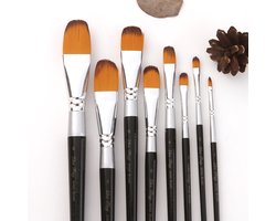 8-Piece Oval/Filbert Art Brush Set (Silver-Black Handles) – Nylon Hair Brushes for Acrylic, Watercolor, and Gouache; Includes Various Sizes for Blocking-in and Detailing