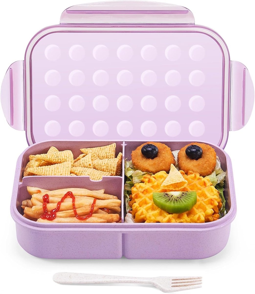 Bentobox - Bentobox volwassenen -lunchbox volwassenen -Kinder Bento Box 3 Vakken – Lekvrije Lunchbox met Vork, Magnetron- en Vaatwasserbestendig - Herbruikbare Lunchbox