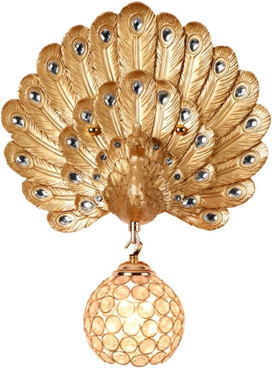 Wandkandelaar Pauw - Wandlamp Hars - Sfeerverlichting Creëren - Kristallen Holle Lampenkap - One Size - Goud