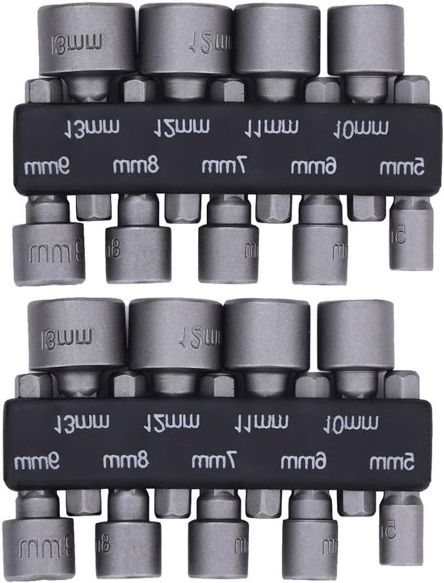 Complete 2 × 9 Dopsleutelset 5 mm-13 mm met Magnetische Bitadapter, Geschikt voor Boormachines en Accuschroevendraaiers, Inclusief Hex Dopsleutels en Gereedschap