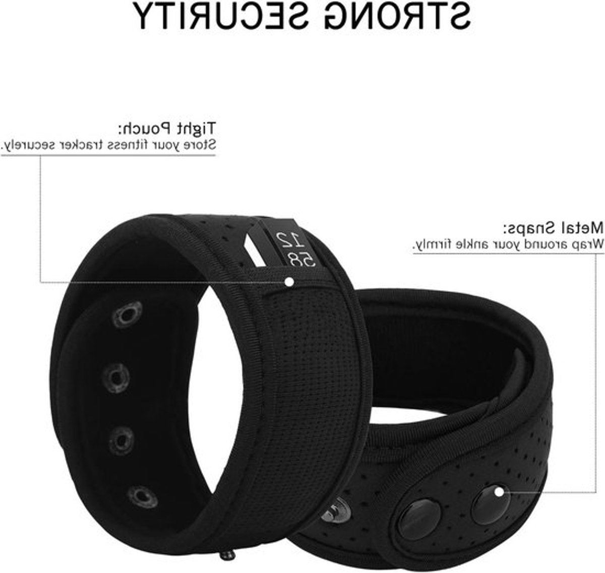 Zweetbestendige Enkelband voor Fitbit Inspire, Charge en Vivosmart - 2-Pack Verstelbare Fitness Tracker Band met Mesh Pouch - Zwart thumbnail 5