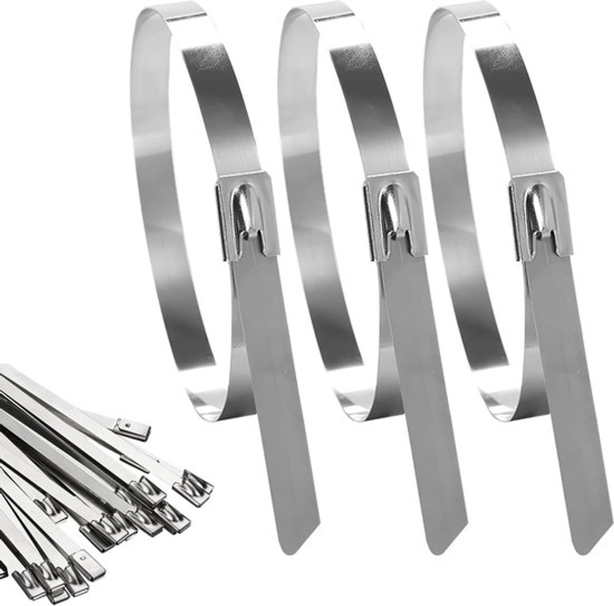 20 Stuks RVS Kabelbinders 500x10mm, Automatische Vergrendeling, Corrosiebestendig voor Buizen, Hekwerk en Reparaties