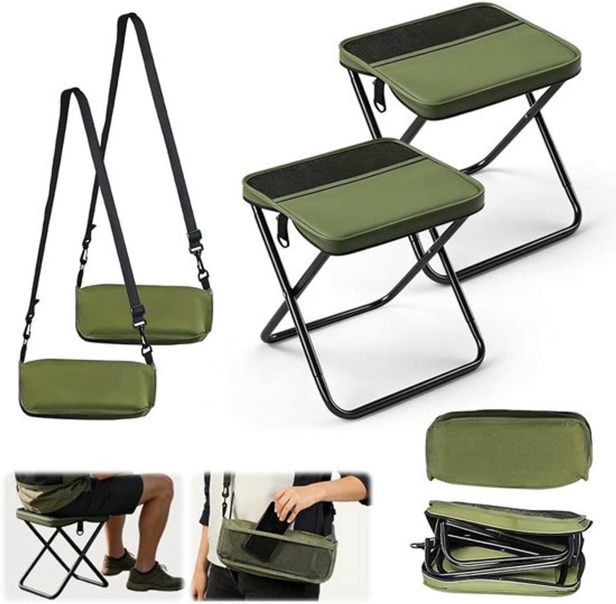 Inklapbare campingkruk 2 stuks - Lichtgewicht, draagbaar en opvouwbaar voor buitenactiviteiten, ideaal voor tuin en wandelen, maximaal 120 kg draagvermogen