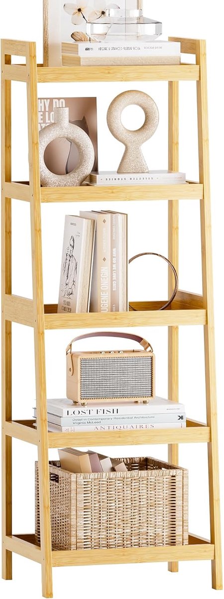 Boekenrek ladder 5-laags - bamboe - ruimtebesparend - ideaal voor smalle ruimtes - ShopVlot