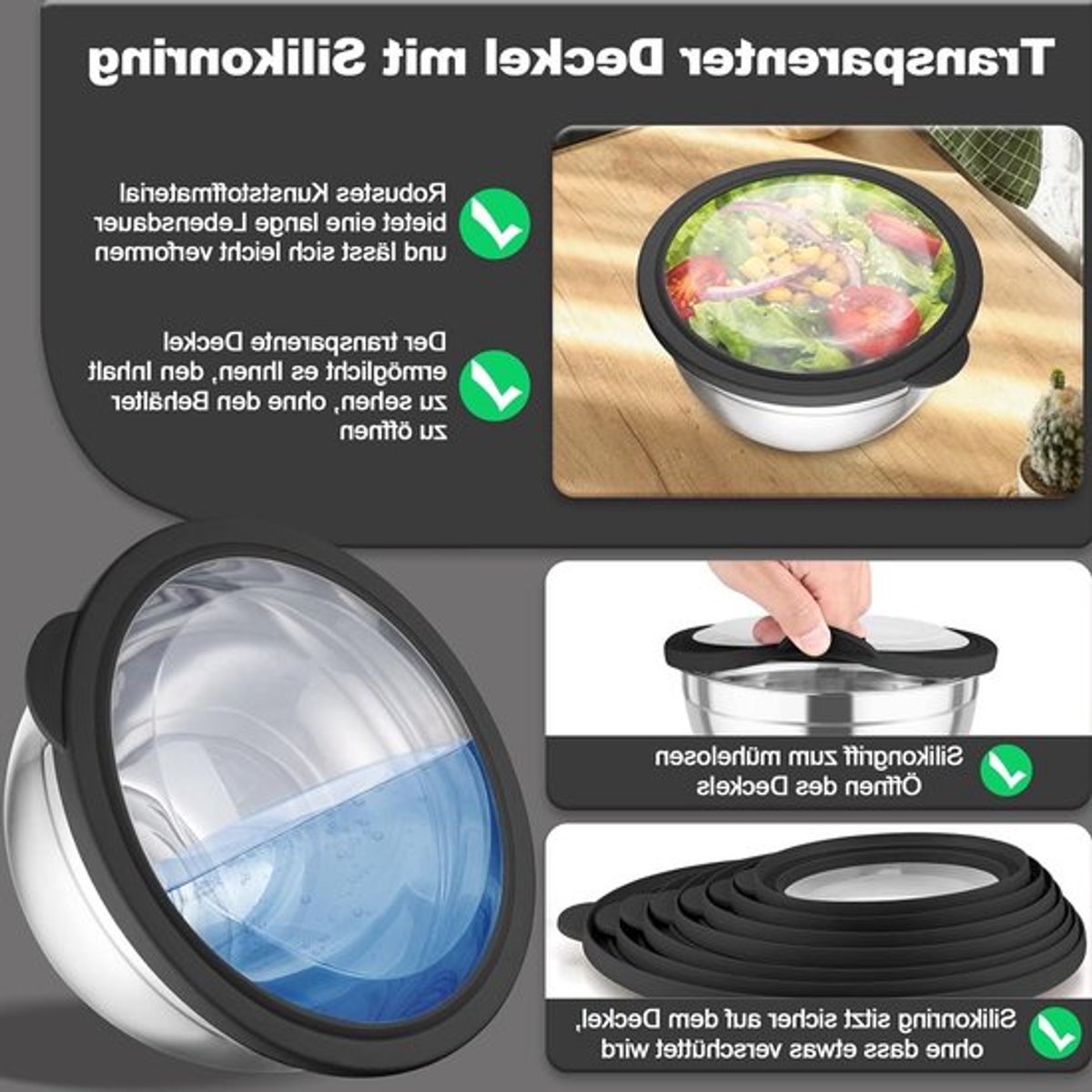 Mixkommen Set van 5 Stuks met Transparant Deksel - Ideaal voor Koken, Bakken en Voorbereiden