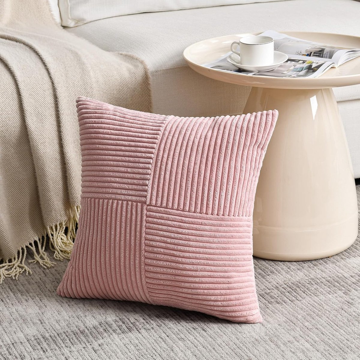 Kussenhoezen 45 x 45 cm - Corduroy Roze - Modern kruis patroon - Perfect voor sofa of slaapkamer - ShopVlot