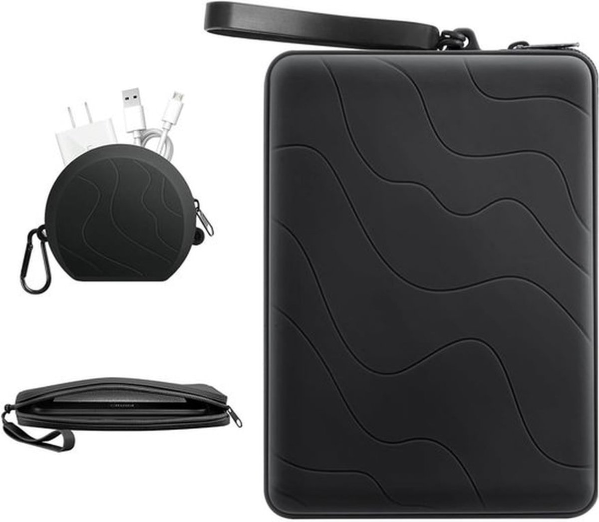 Silicone Clutch Sleeve voor 6-7 inch e-readers en tablets, multifunctionele tas met accessoirevak, geschikt voor Kindle Paperwhite, Kobo en iPad Mini 6, zwart