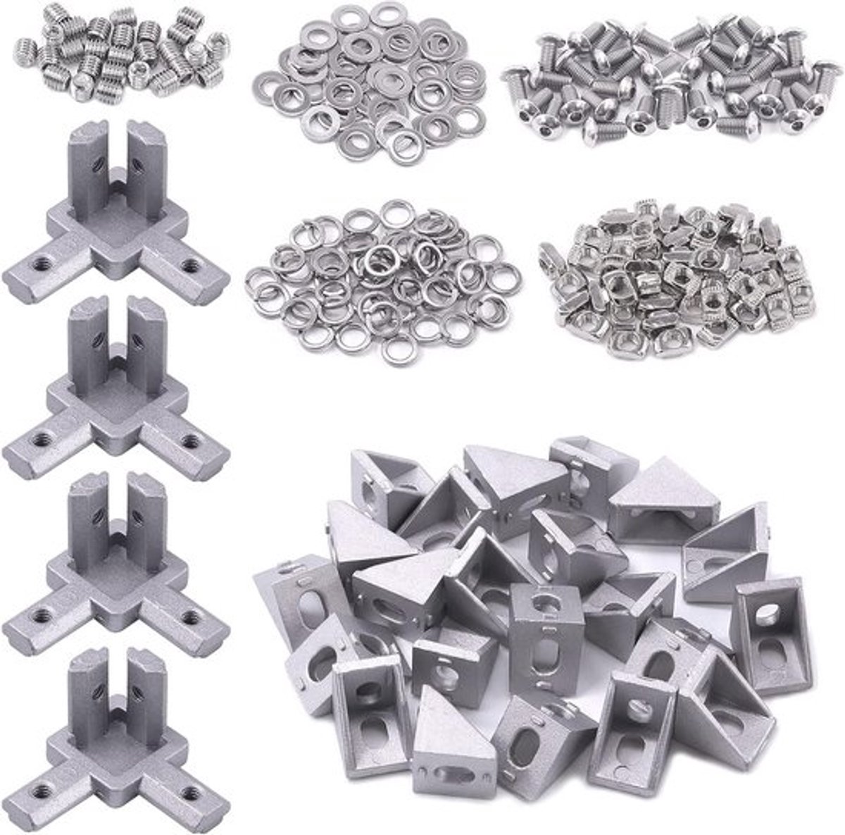 230-delige Aluminium Profiel Connector Set met Hoekbeugels, T-nieten en Schroeven voor Bouwprojecten