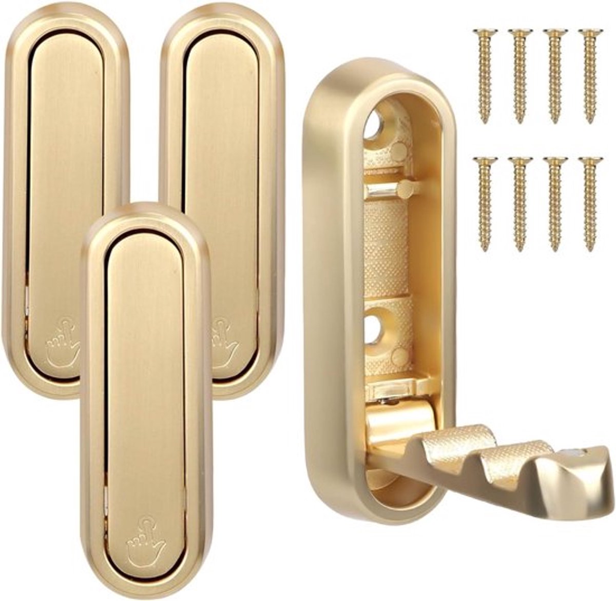 4-delige Vouwbare Gouden Wandhaken, Stevige Vouwbare Kledinghangers voor Badkamer, Keuken en Hal, Zinklegering Wandhaken voor Handdoeken, Badjassen en Sleutels