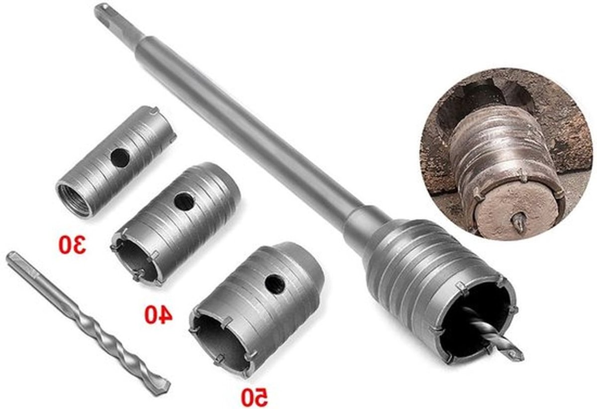 Beton Holzaag Set 50 mm, 40 mm en 30 mm - Elektrische Kernboor voor Beton, Steen en Tegels met 350 mm Schacht