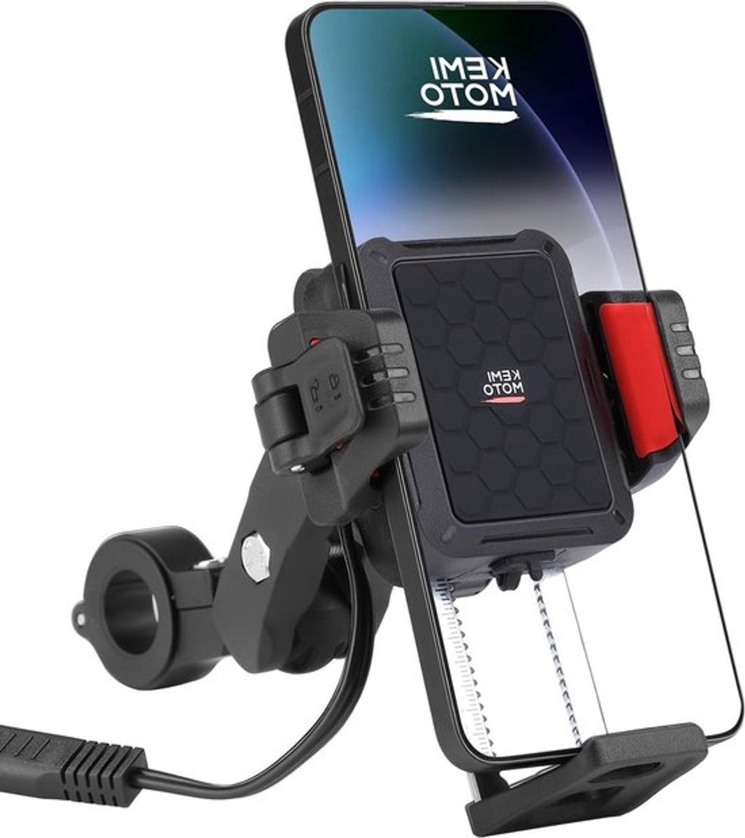 Motorfiets Telefoonhouder met Schokabsorptie en USB Oplader, Dubbele Diefstalbeveiliging en Universele Compatibiliteit