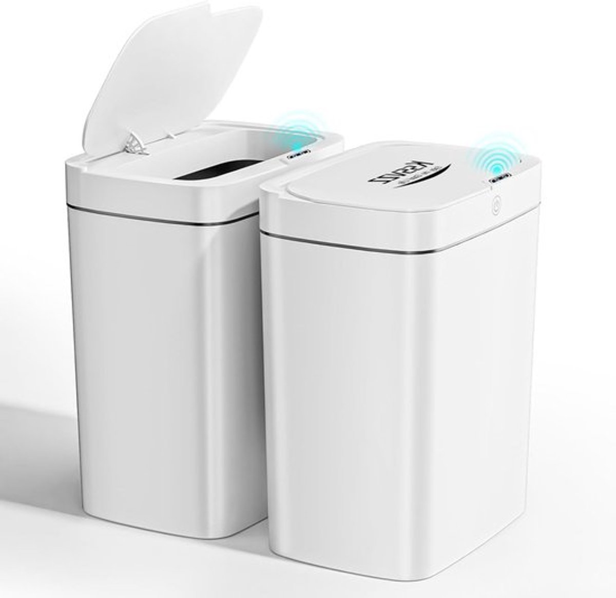 Set van 2 Stuks Sensor Afvalbakken, 2x15L Waterdichte Plastic Prullenbakken met Automatische Deksel voor Keuken, Badkamer en Kantoor